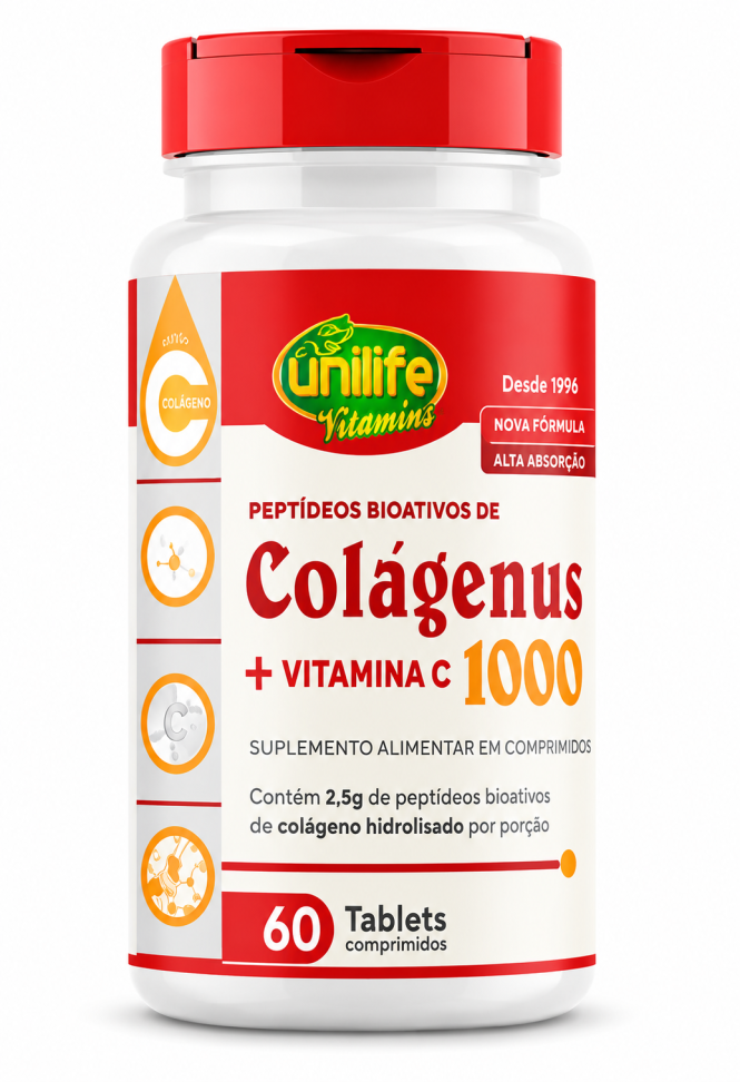 Colágeno Hidrolisado Colágenus com Vitamina C em comprimidos 1000 mg | Unilife