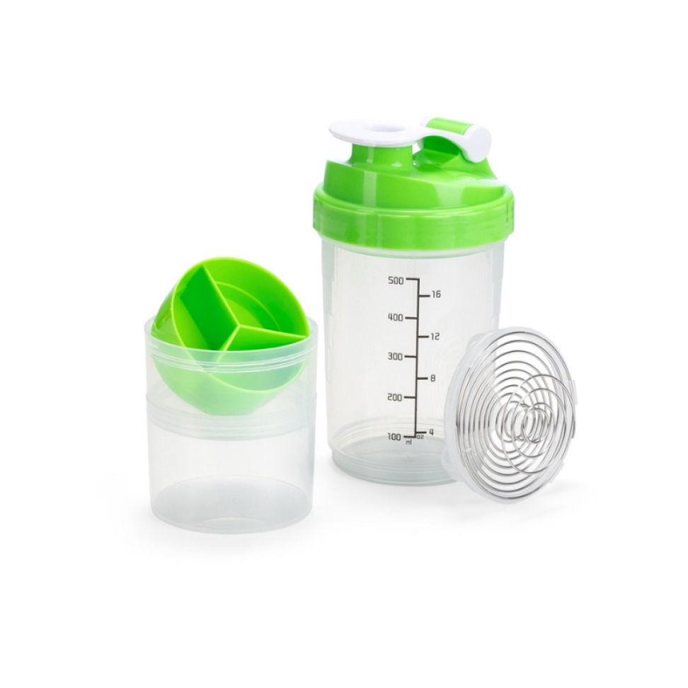 Coqueteleira 600ml Com 2 Compartimentos Misturador de Mola Inox e Porta Comprimidos - #6