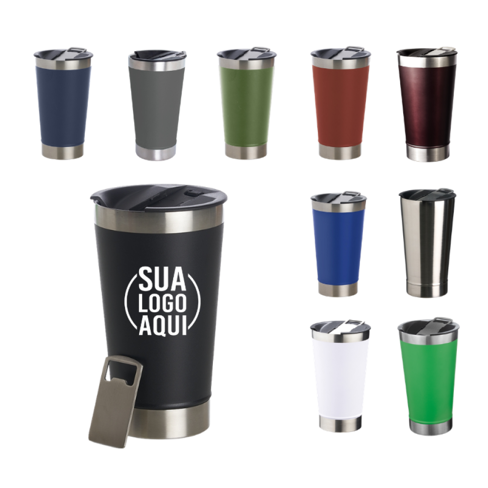 Copo Térmico 500ml Parede Dupla Inox com Tampa e Abridor