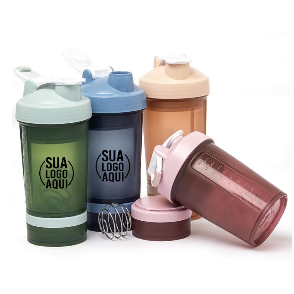 Coqueteleira Plástica 500ml com 2 Compartimentos e Misturador de Mola Inox