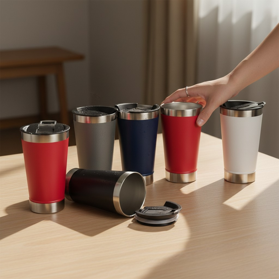 Copo Térmico 500ml Parede Dupla Inox com Tampa e Abridor