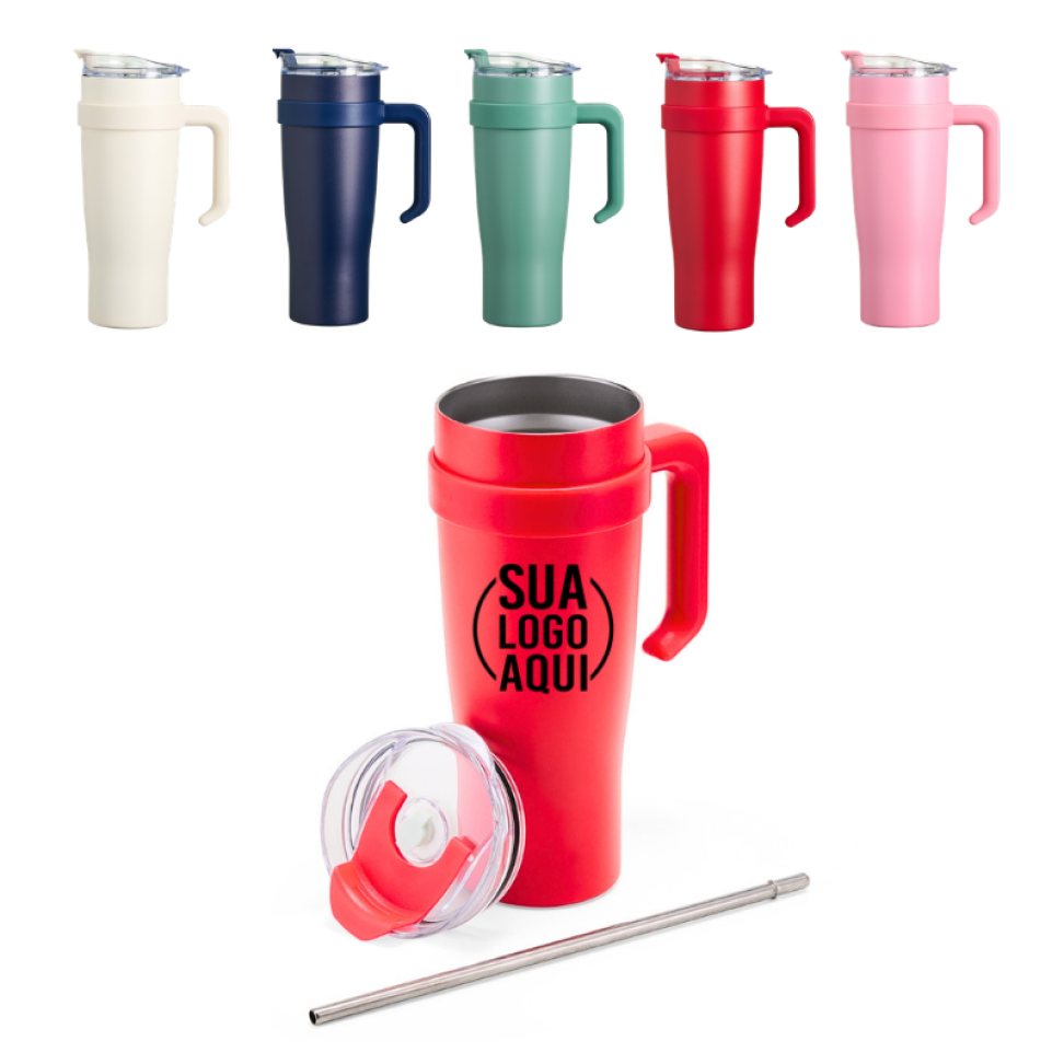 Copo Térmico Quencher 1,2 Litros Parede Dupla Inox 304 Com Protetor de Canudo de Silicone