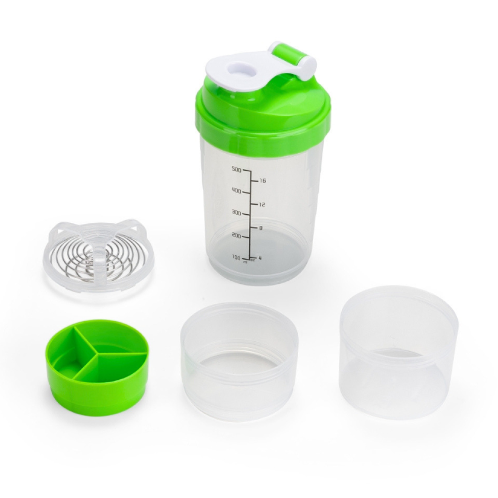 Coqueteleira 600ml Com 2 Compartimentos Misturador de Mola Inox e Porta Comprimidos - #5