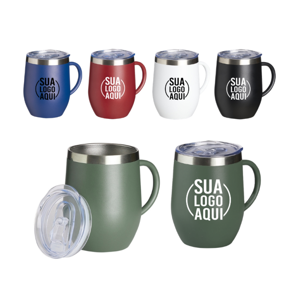 Copo Térmico 350ml Inox Com Alça Tampa com Bocal e Trava de Segurança