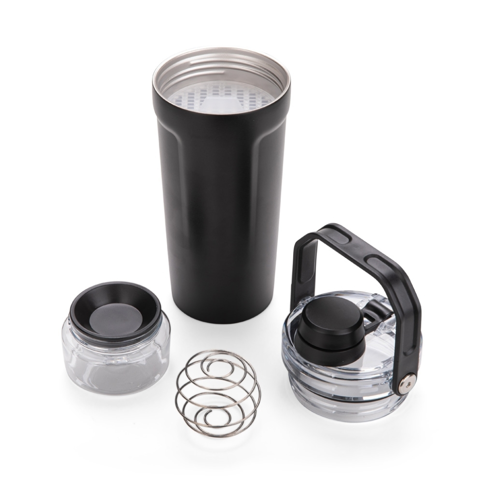 Coqueteleira Térmica 650ml Parede Dupla Inox Tampa com Alça Potinho e Mola - #7