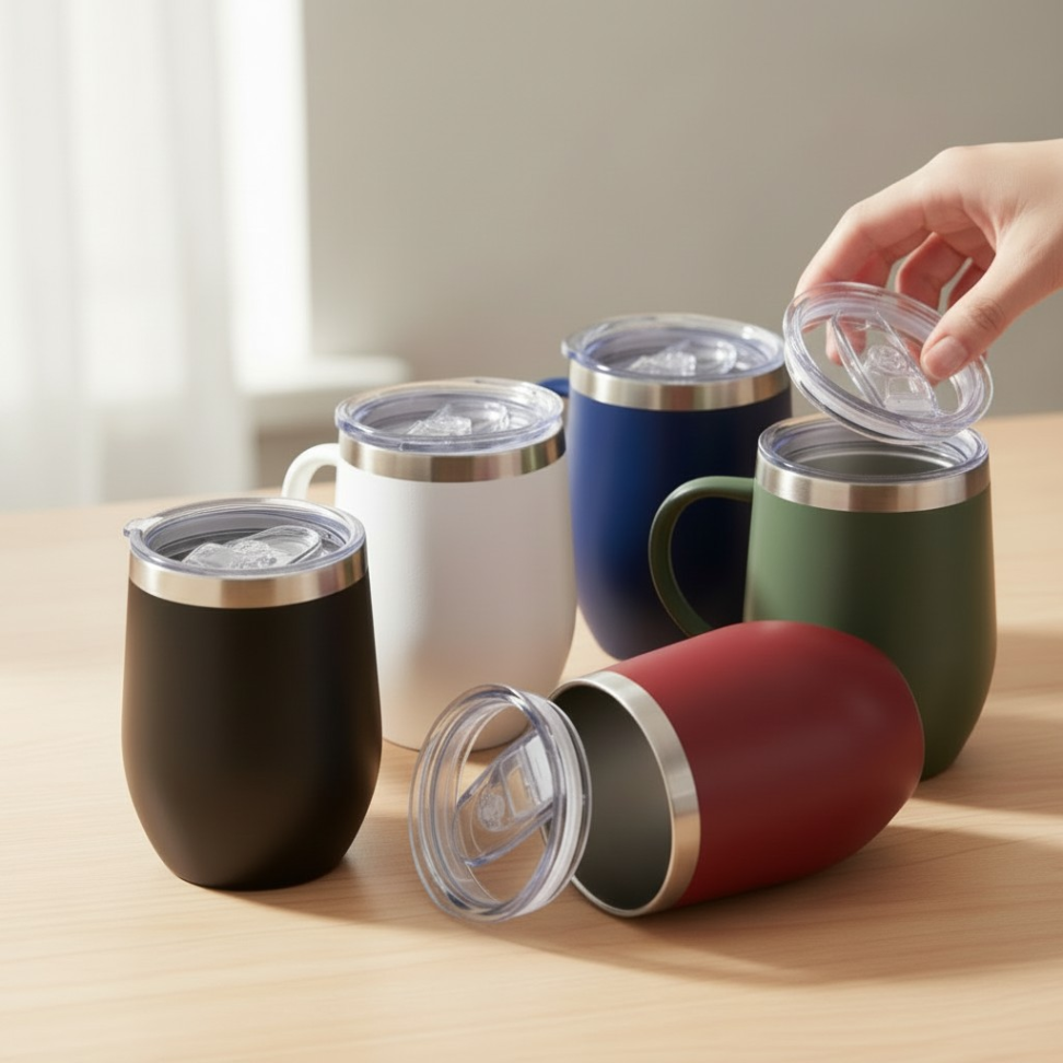Copo Térmico 350ml Inox Com Alça Tampa com Bocal e Trava de Segurança