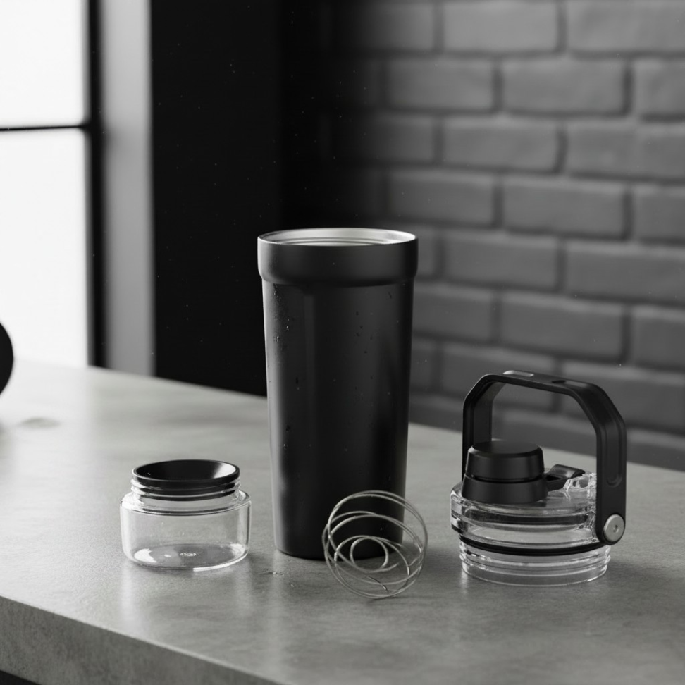 Coqueteleira Térmica 650ml Parede Dupla Inox Tampa com Alça Potinho e Mola - #4