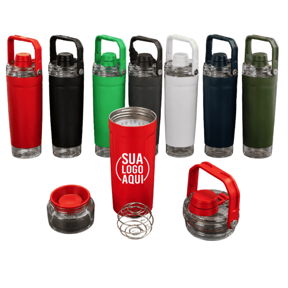 Coqueteleira Térmica 650ml Parede Dupla Inox Tampa com Alça Potinho e Mola