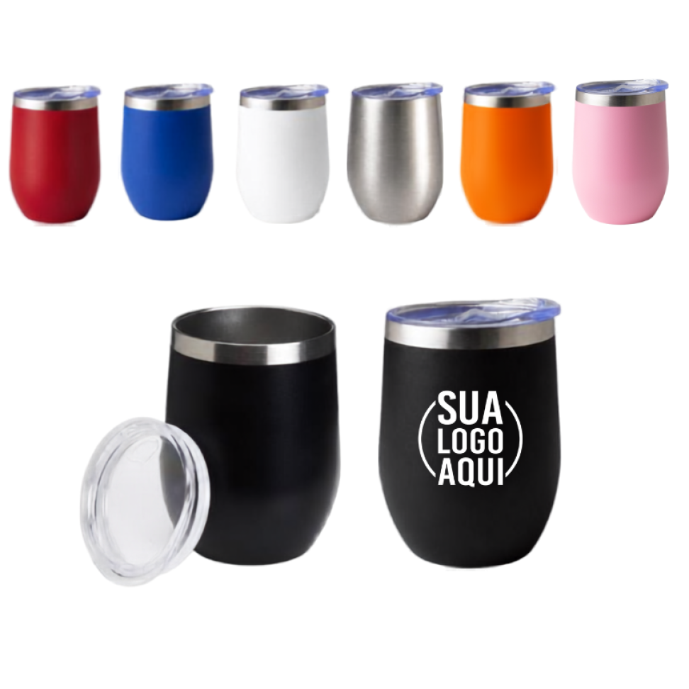 Copo Térmico 320ml Parede Dupla Inox e Tampa Plástica Com Bocal Aberto