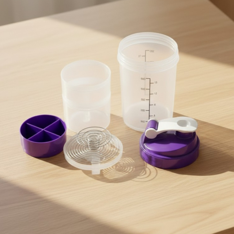 Coqueteleira 600ml Com 2 Compartimentos Misturador de Mola Inox e Porta Comprimidos - #3