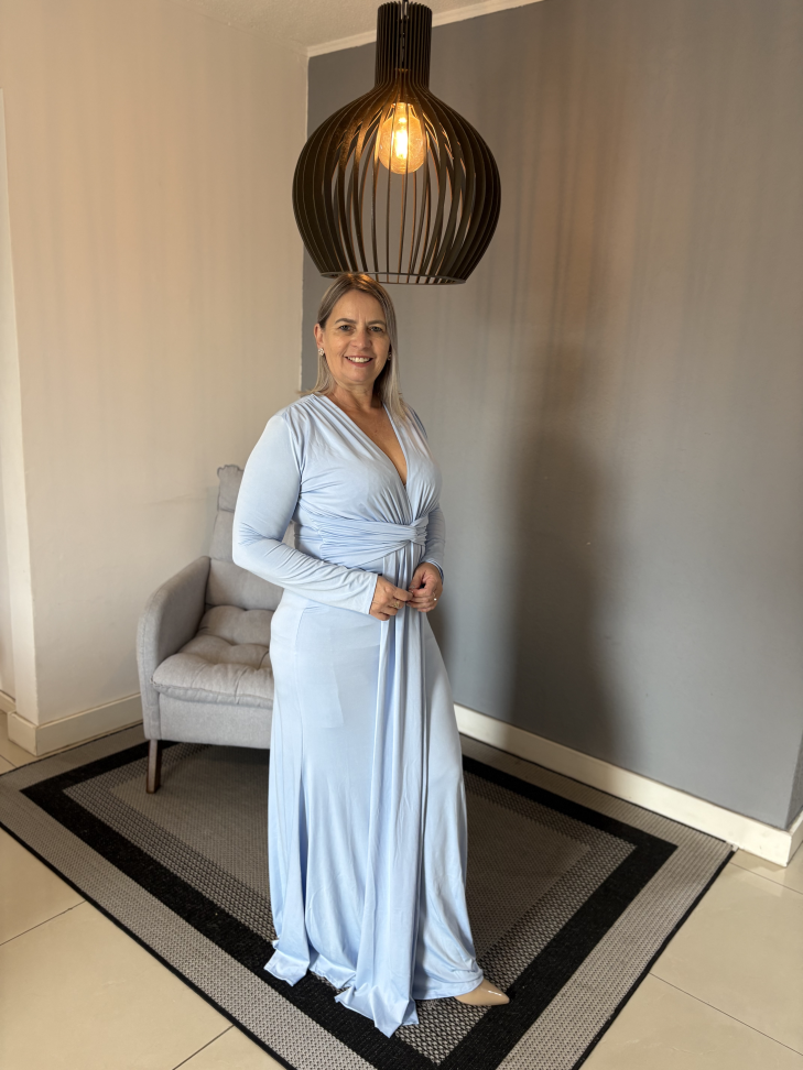 Vestido Manga Longa Azul Claro