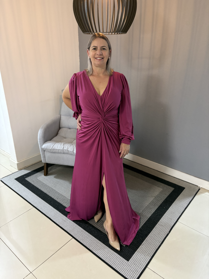 Vestido Manga Longa Aberta Rosa