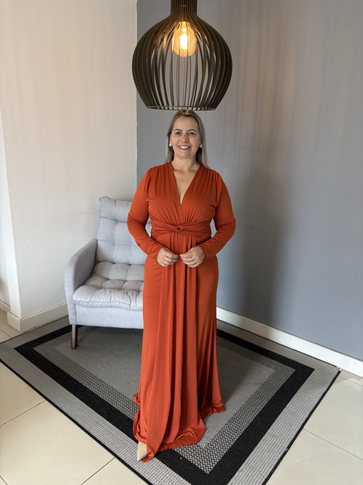 Vestido Manga Longa Laranja