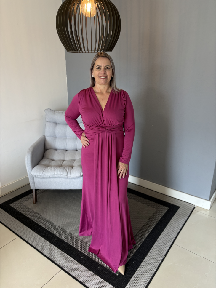 Vestido Manga Longa Rosa