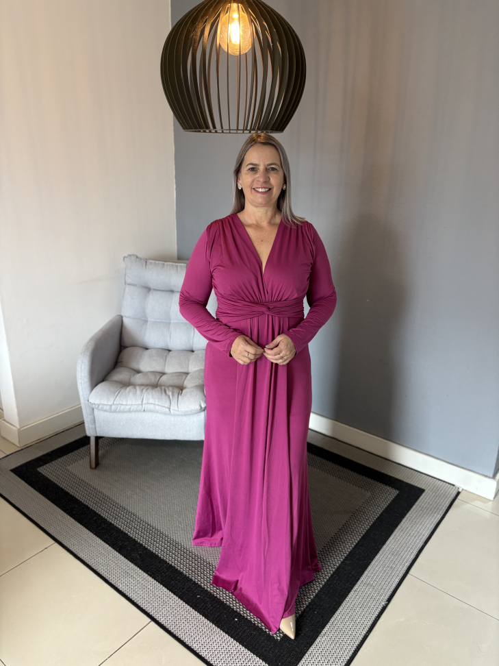 Vestido Manga Longa Rosa