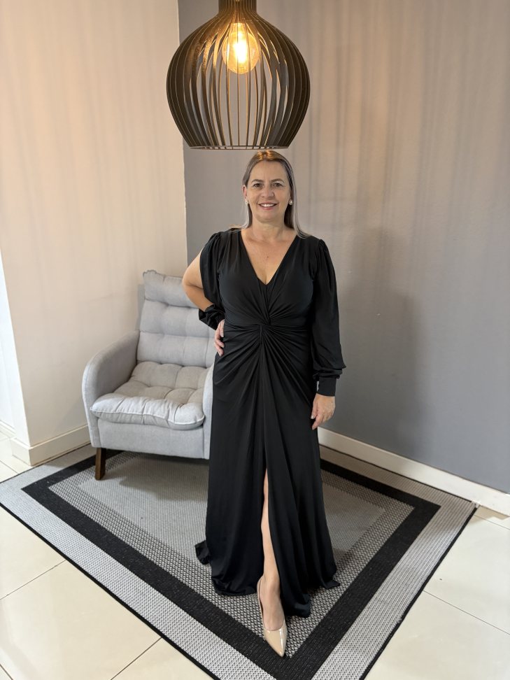 Vestido Manga Longa Aberta Preto