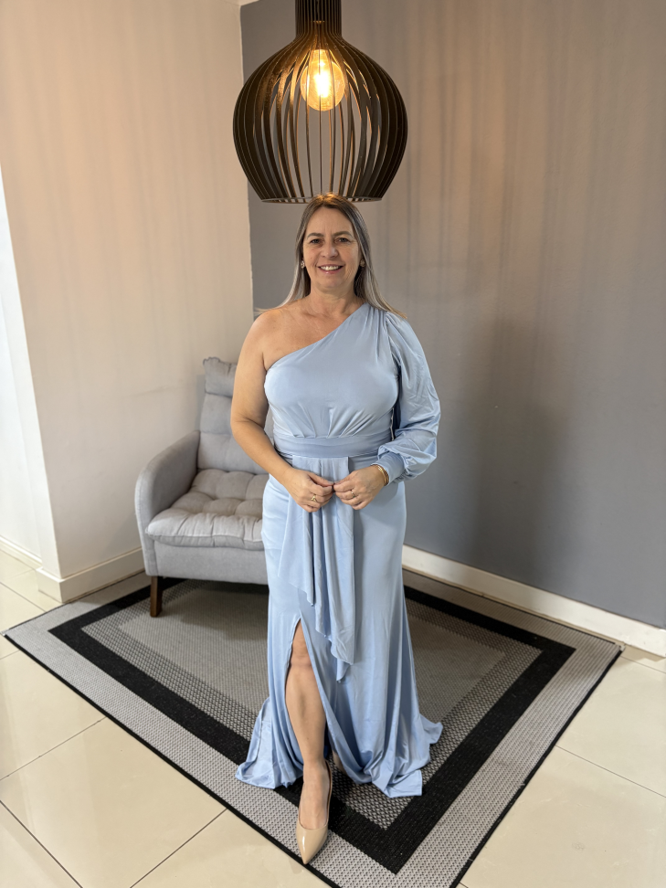 Vestido Uma Manga Longa Azul claro