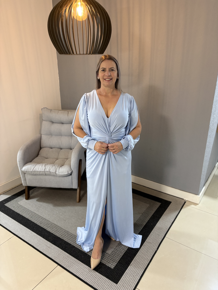 Vestido Manga Longa Aberta Azul Claro