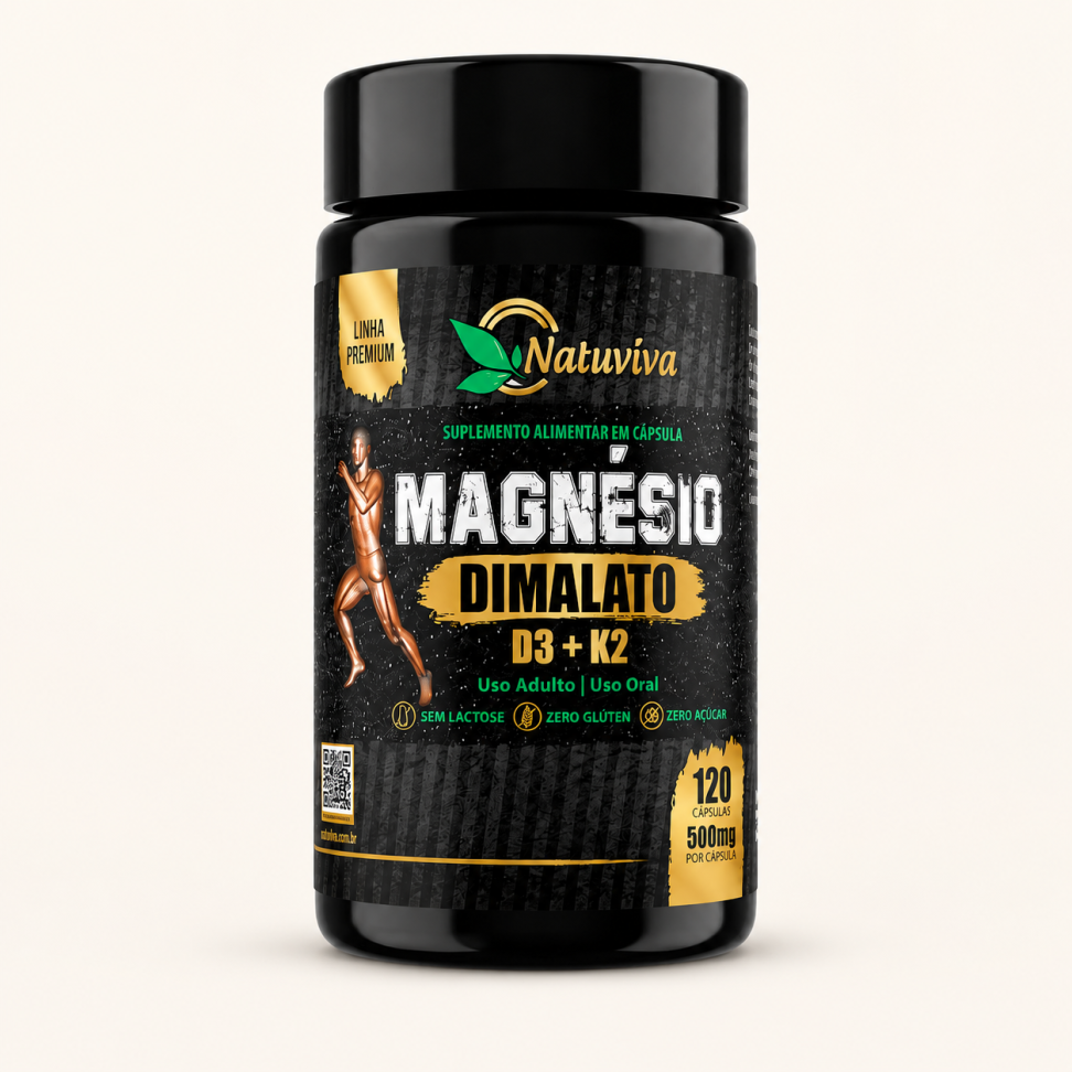Magnésio Dimalato D3 + K2 120 Cápsulas 500mg Natuviva
