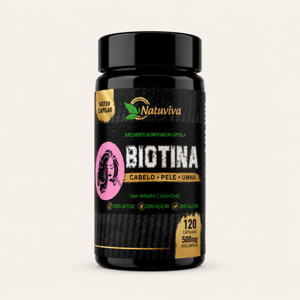 Biotina – Cabelo • Pele • Unhas 120 Cápsulas 500 mg Natuviva
