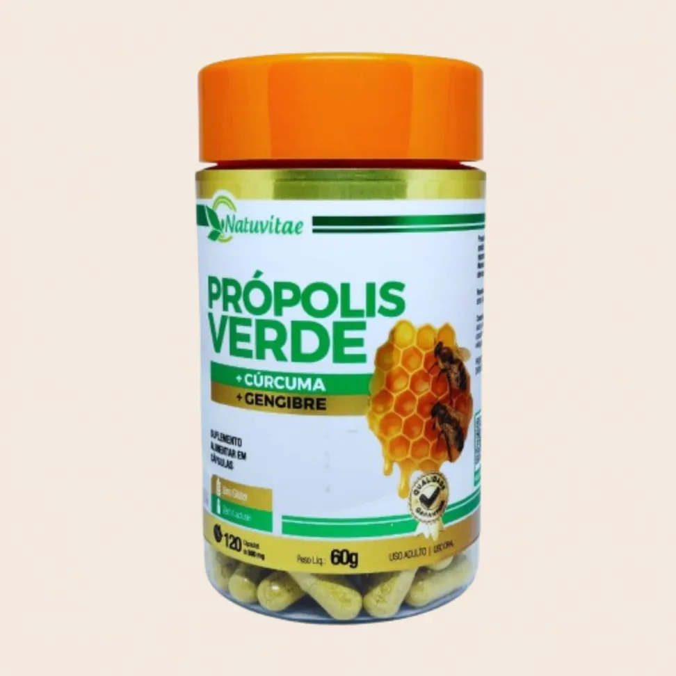 Própolis Verde com Cúrcuma e Gengibre Natuvitae – 120 Cápsulas de 500mg