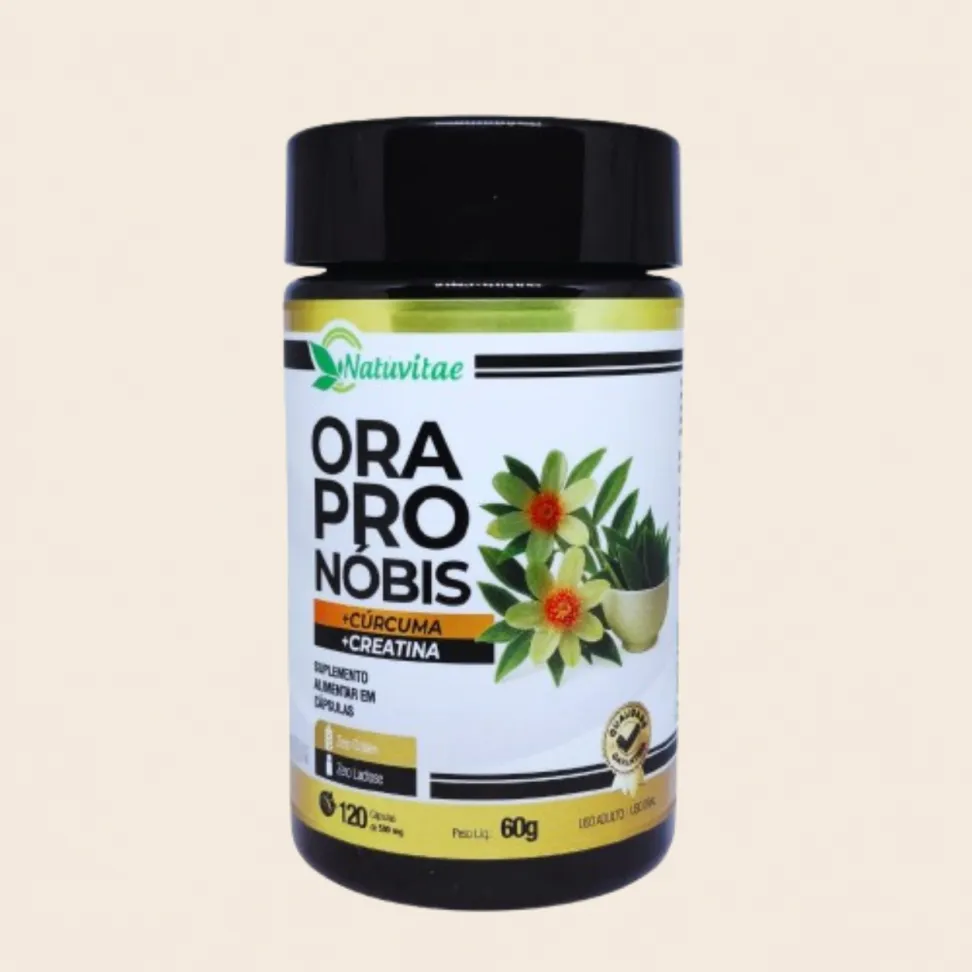 Ora Pro Nóbis com Cúrcuma e Creatina Natuvitae – 120 Cápsulas de 500mg