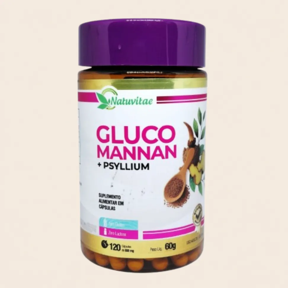 Glucomannan com Psyllium Natuvitae – Suplemento Alimentar 120 Cápsulas de 500mg