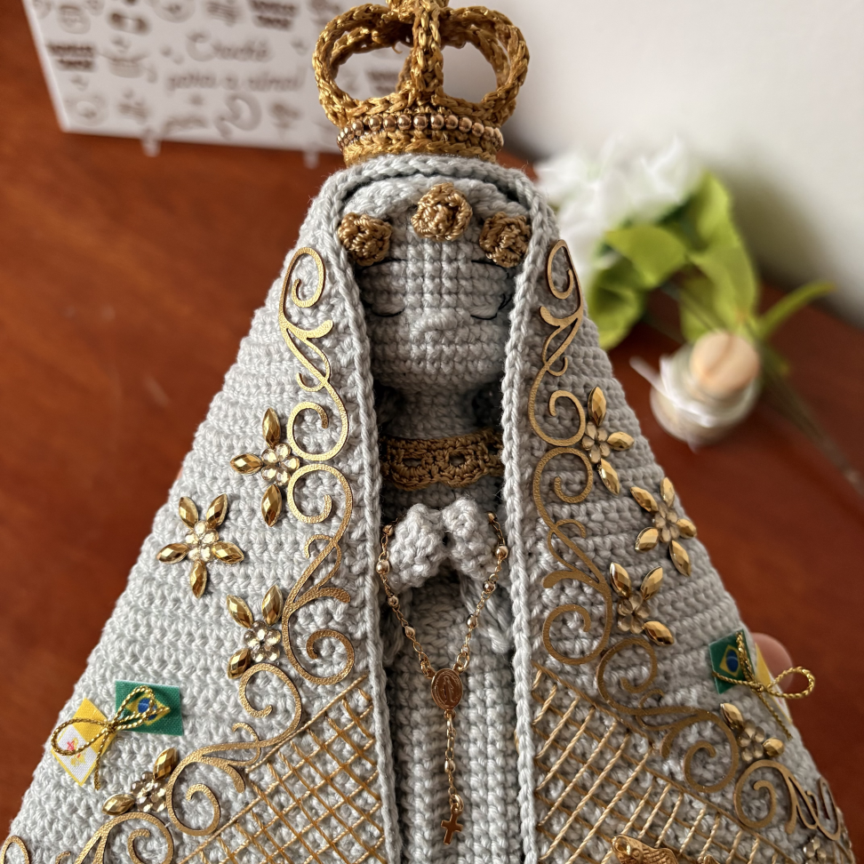 Nossa Senhora Aparecida Manto Tradicional - Versão Exclusiva Mármore e Ouro - #3