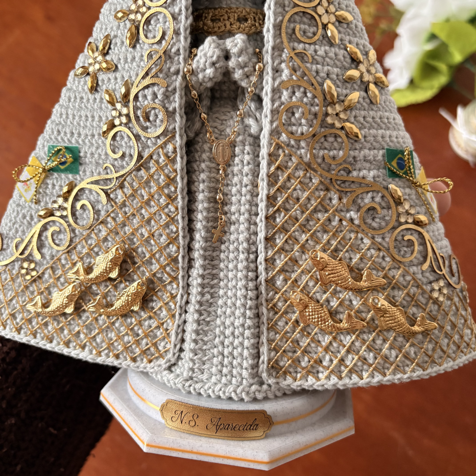 Nossa Senhora Aparecida Manto Tradicional - Versão Exclusiva Mármore e Ouro - #7