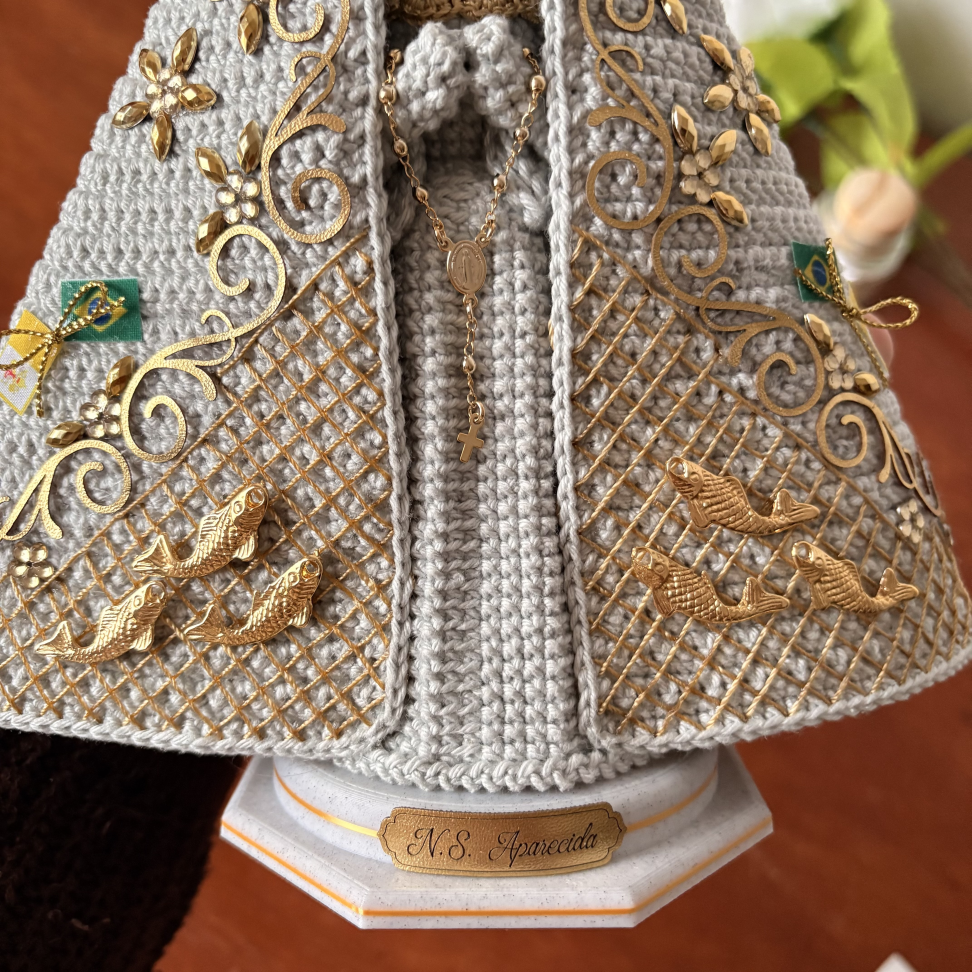 Nossa Senhora Aparecida Manto Tradicional - Versão Exclusiva Mármore e Ouro - #5