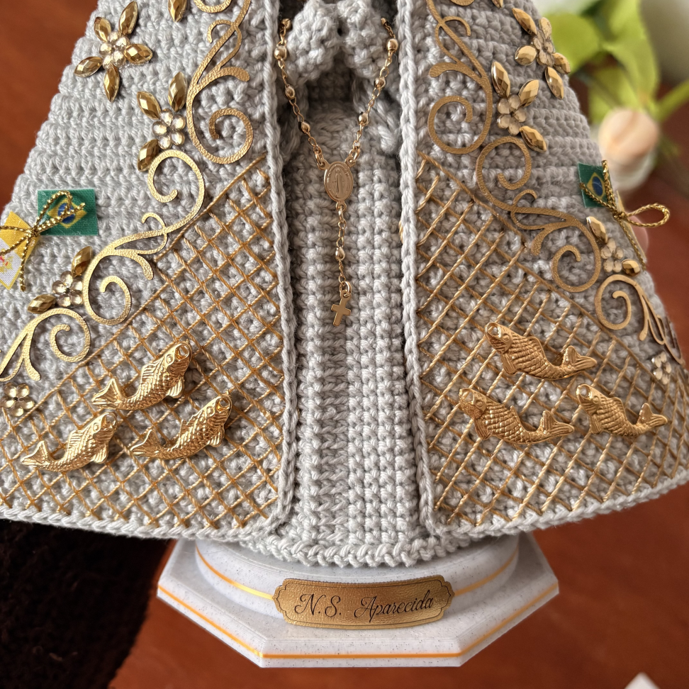 Nossa Senhora Aparecida Manto Tradicional - Versão Exclusiva Mármore e Ouro - #6