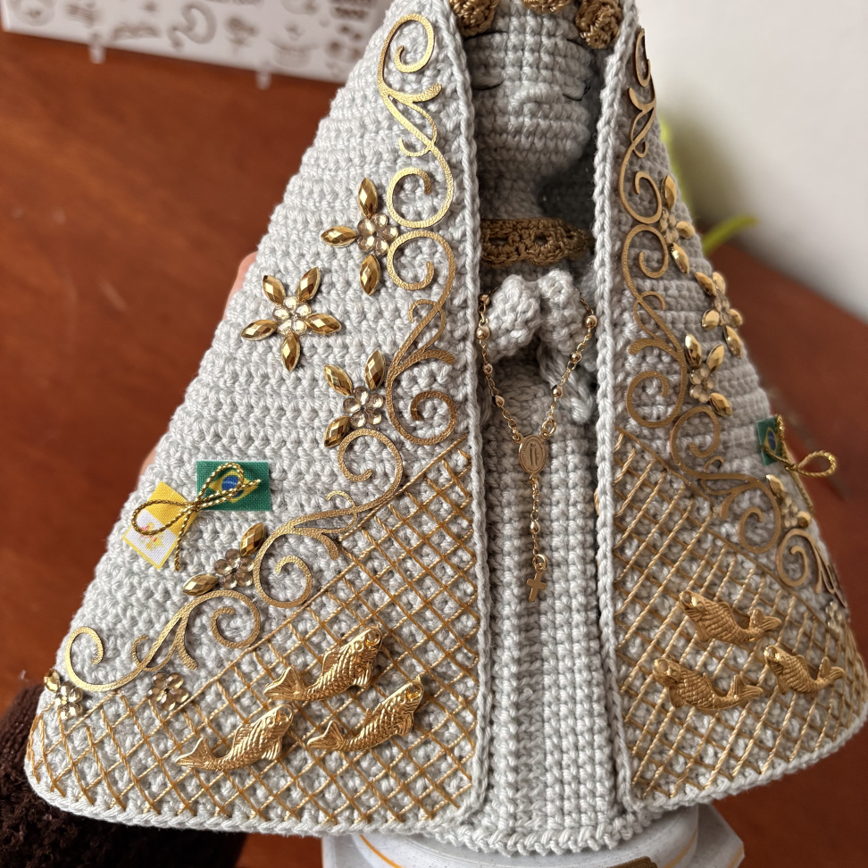Nossa Senhora Aparecida Manto Tradicional - Versão Exclusiva Mármore e Ouro - #4