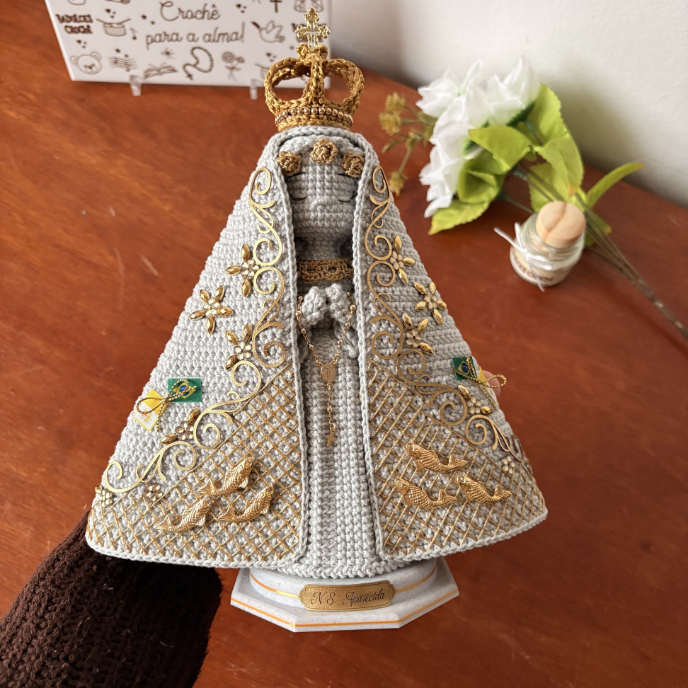 Nossa Senhora Aparecida Manto Tradicional - Versão Exclusiva Mármore e Ouro