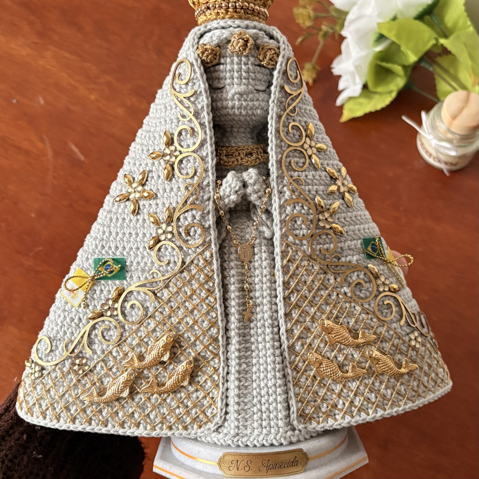 Nossa Senhora Aparecida Manto Tradicional - Versão Exclusiva Mármore e Ouro