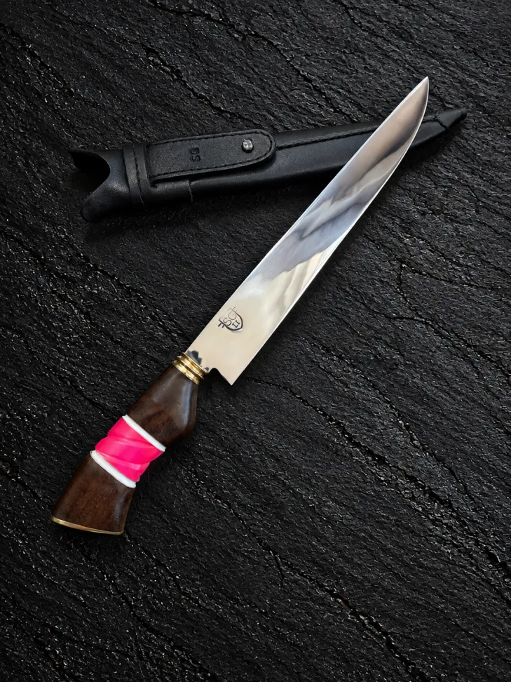 Faca Joana D’Arc 10” – Aço Inox 420C Cabo de Madeira e Resina Rosa - #4
