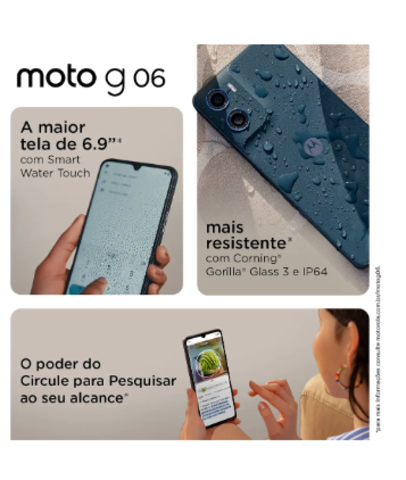 Moto G06 Azul 128Gb/4RAm(+8 RAM boost), Câmera 50mp,Bateria 5200mah,tela 6,9"