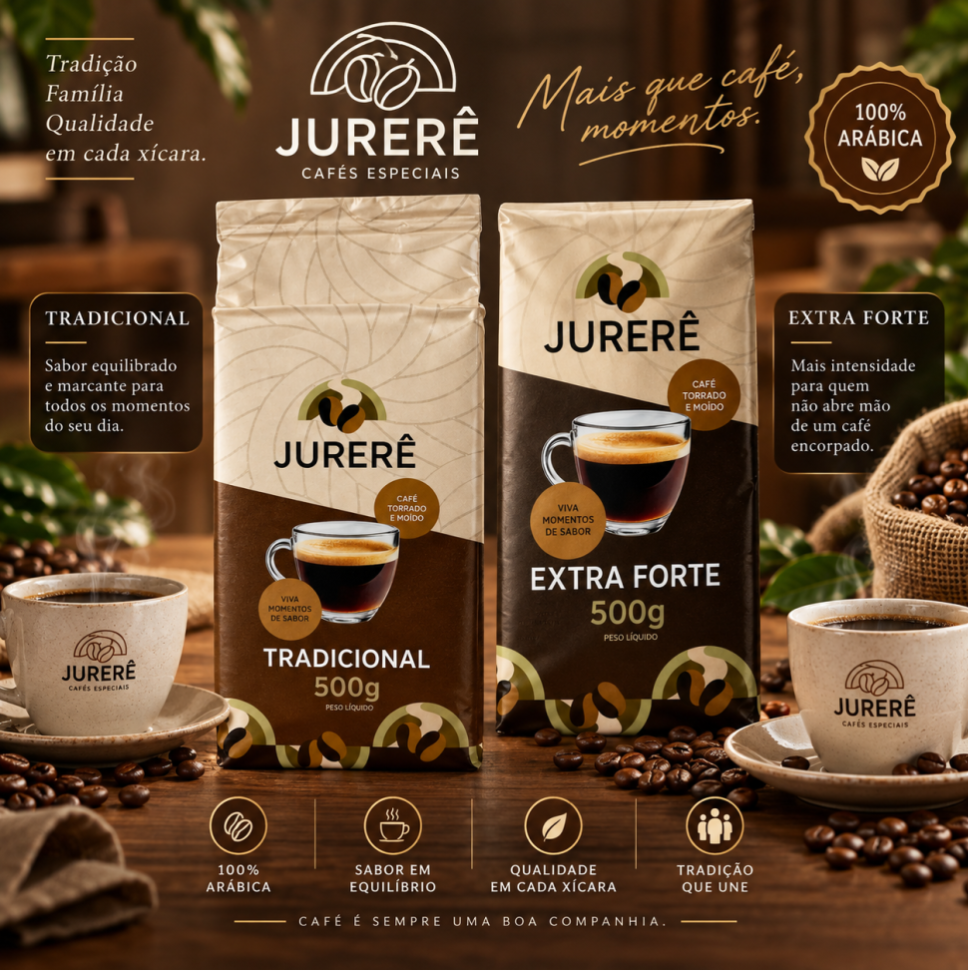 Café Jurerê Linha Tradicional e Extra Forte Torrado e Moído Vácuo 500g