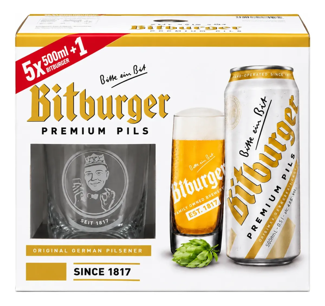 Kit Cerveja Bitburger 500ml Premium 5 Unidades 1 Copo