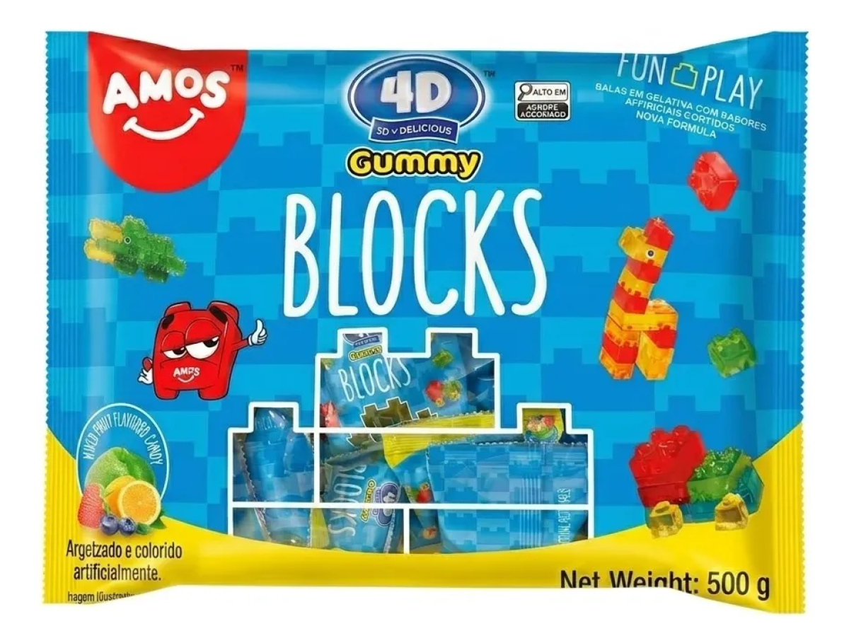 Balas Gelatinosas Gummy Blocks 4d Frutas S/glúten - 500g
