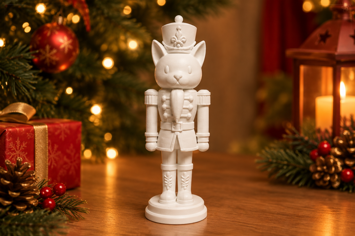Quebra-Nozes Gato Natalino | Estátua Decorativa de Natal