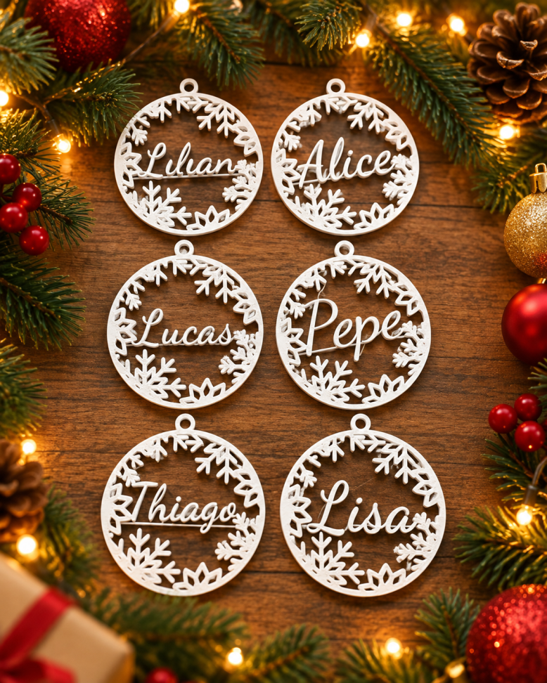 Floco de Neve Personalizado com Nome | Ornamento para Árvore