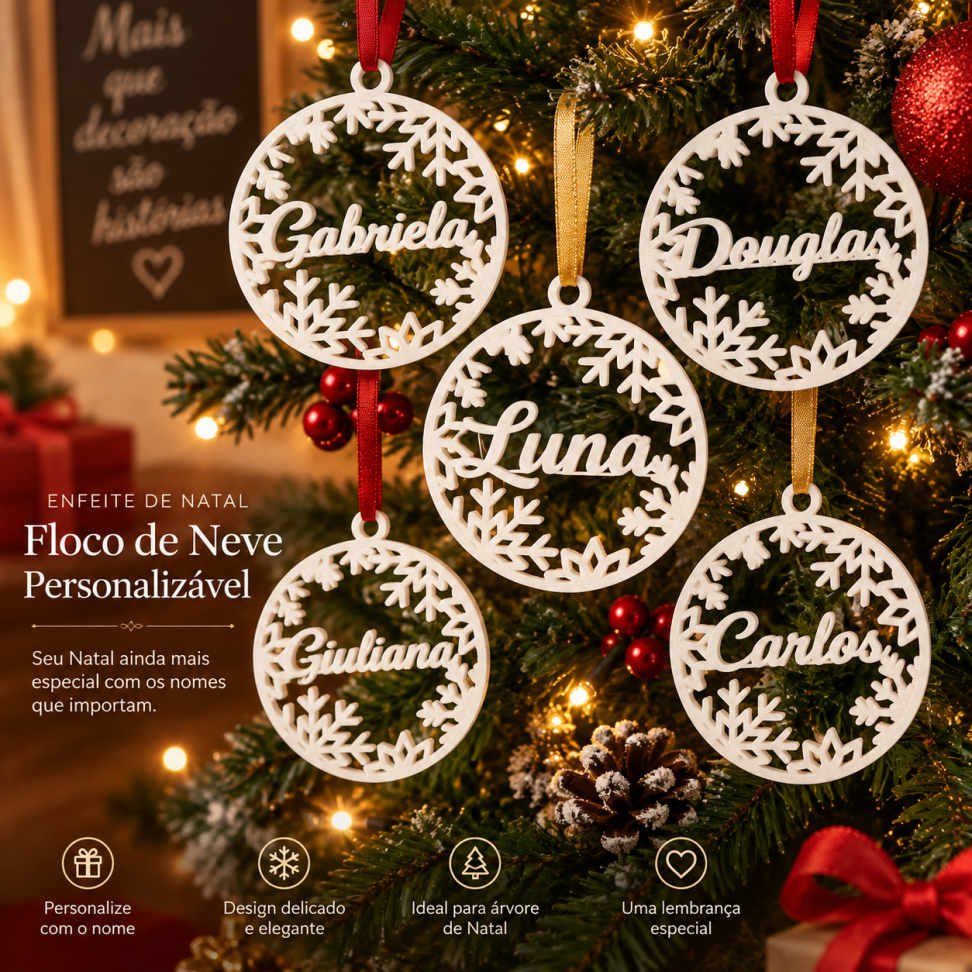 Floco de Neve Personalizado com Nome | Ornamento para Árvore