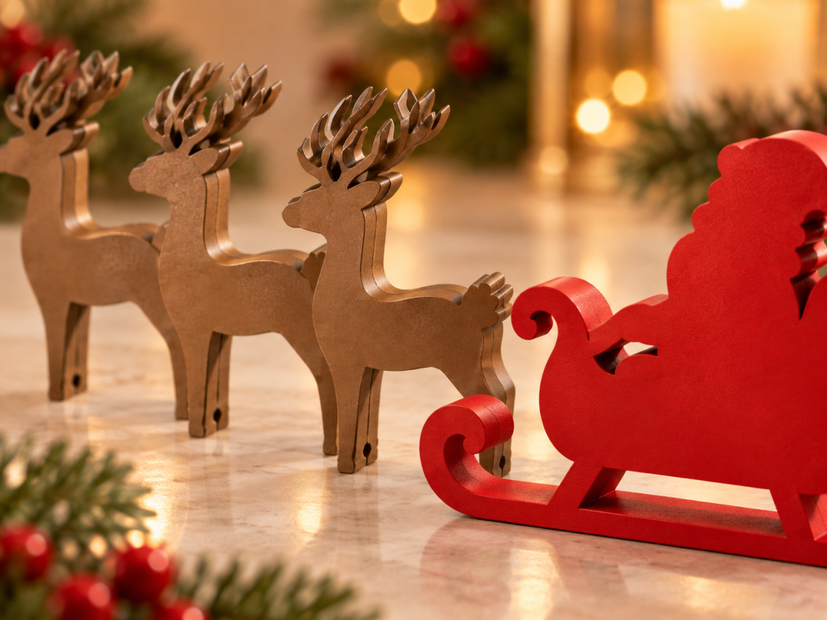 Conjunto de Renas e Trenó do Papai Noel | Decoração de Natal