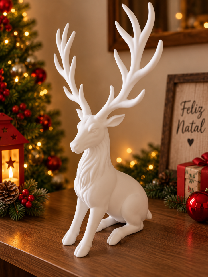 Rena Majestade de Inverno | Escultura Decorativa de Natal