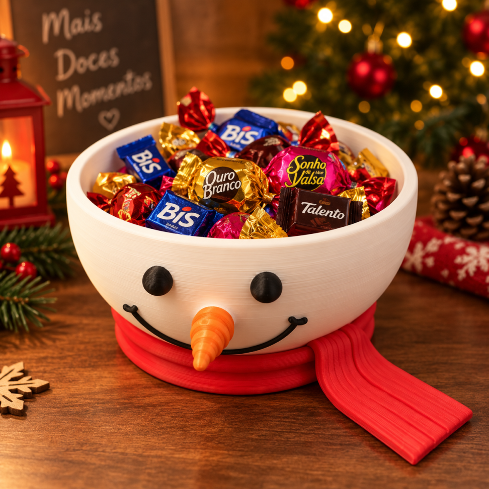 Porta-Doces Boneco de Neve Natalino | Decoração de Natal
