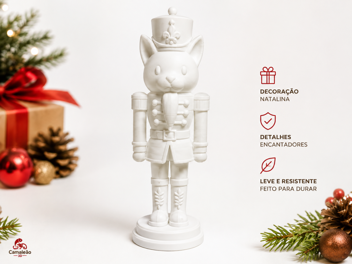 Quebra-Nozes Gato Natalino | Estátua Decorativa de Natal
