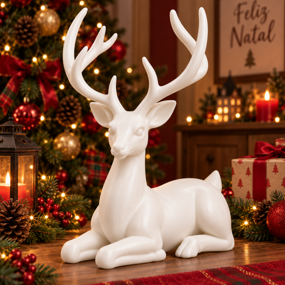 Rena Natalina Deitada | Escultura Decorativa de Natal