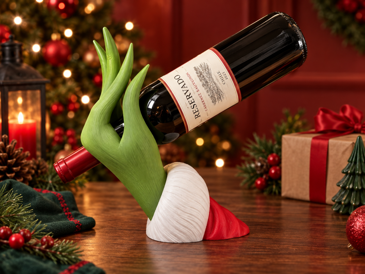 Suporte Vinho Mão Grinch | Suporte Decorativo para Vinho