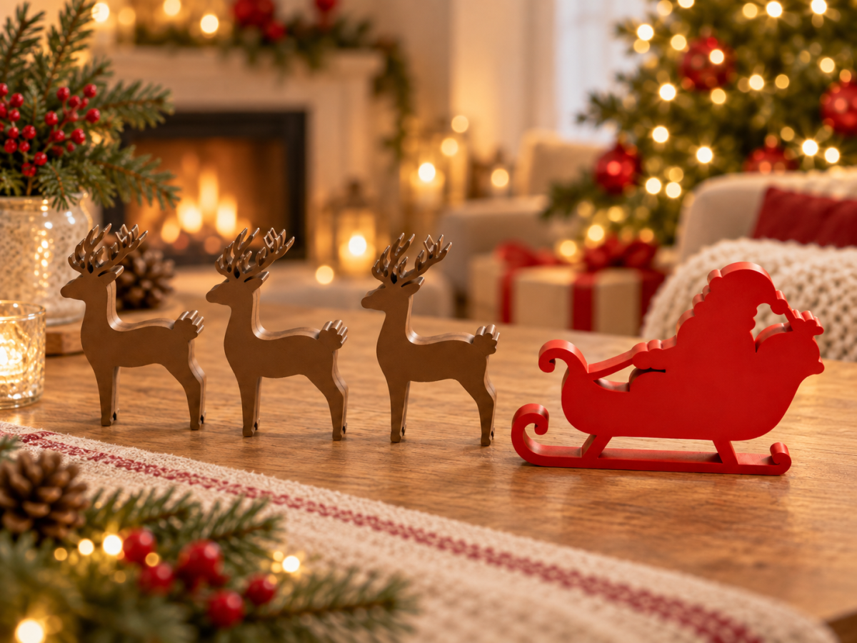 Conjunto de Renas e Trenó do Papai Noel | Decoração de Natal