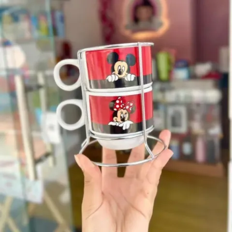 Kit de Canecas/Xícaras Empilháveis Mickey e Minnie Disney